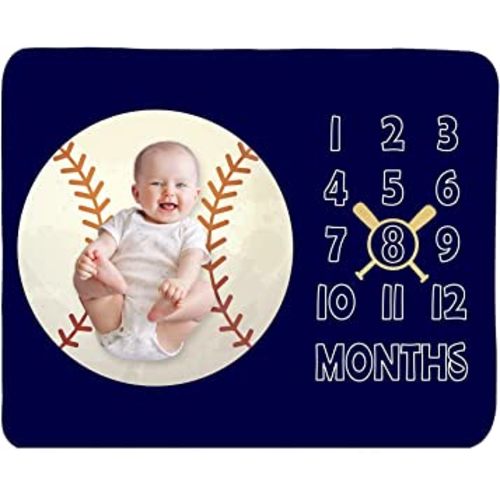 Baby Monthly Milestone Blanket Boy - Newborn Month Blanket Unisex Neutral Personalized Shower Gift Baseball Sports Nursery Decor Photography Background Prop with Frame Large 51''x40''