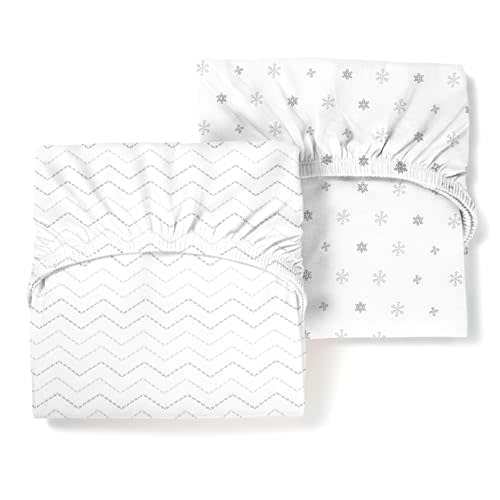 Luvberries Guava Lotus Travel Crib Sheets (Set of 2) – 100% Organic Cotton Fitted Sheets for Baby Play Yard & Mini Crib Mattress – Super Soft Jersey Knit – Snug Fit & Washable (Grey & White)