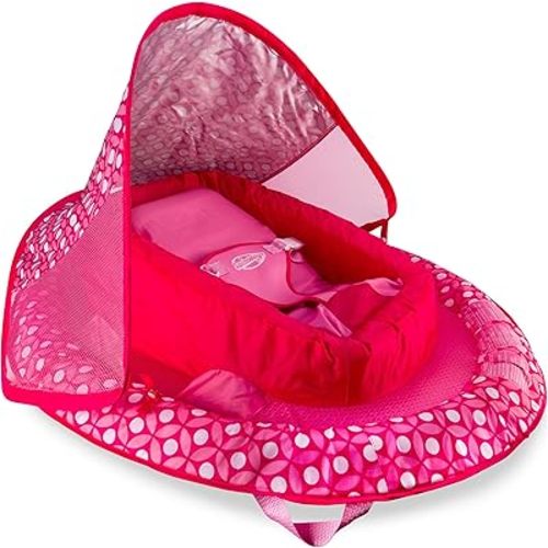 SwimWays Infant Baby Inflatable Swimming Pool Spring Float with Shade Canopy and 3 Point Harness for Ages 3 to 9 Months, Pink Flower