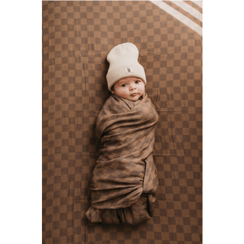 Muslin Swaddle | Faded Brown Checkerboard – forever french baby