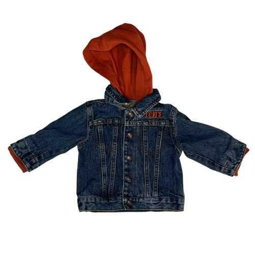 Vintage Levi’s Infant Size 9m Denim Jacket Embroidered Orange Hooded 90s Retro