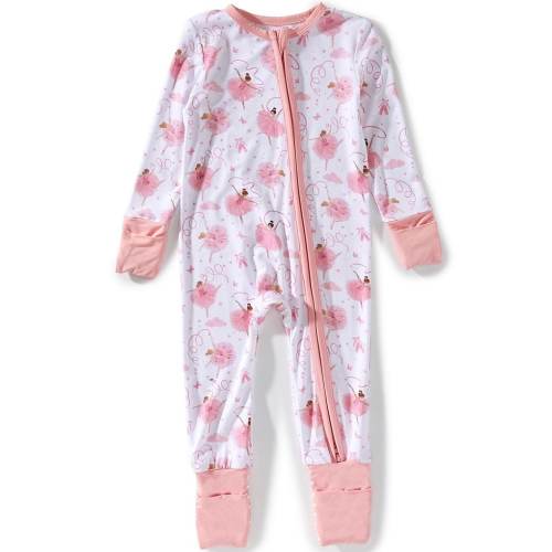 Angel Dear Baby Girls Long Sleeve Bamboo Ribbon Ballerinas 2-Way Zipper Convertible Coverall