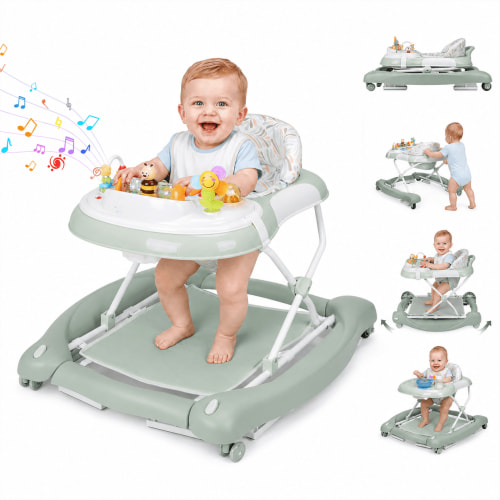 PRVAETU, 5 in 1 Baby Walker, Foldable, Music and Light, Green