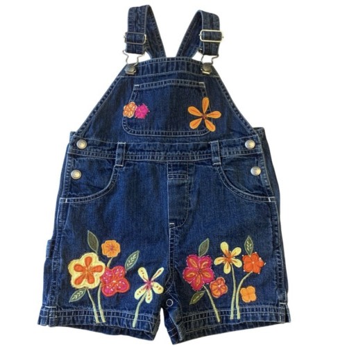 VTG Baby Gap Denim Shortalls 12-18M Embroidered Floral Overalls Y2K