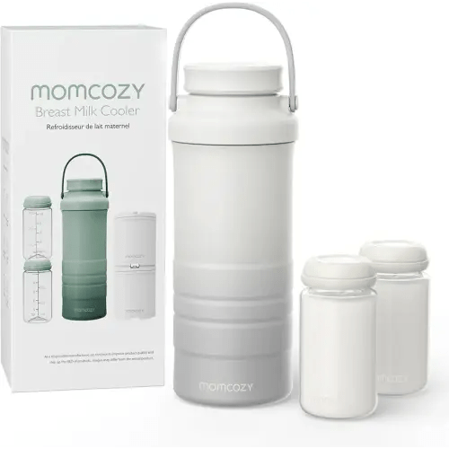 Momcozy 22oz Portable Breast Milk Cooler for Outdoor, Life Saver with 360° Total Cooling for 24 Hours, Larger Capacity Travel Breastmilk Chiller with 2pcs Baby Bottles for Breastmilk Storage, Cream