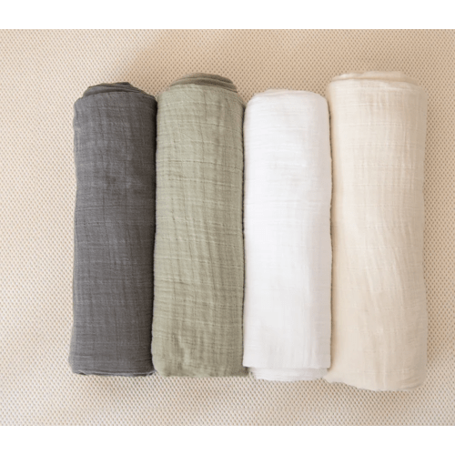 Organic Breathable Swaddle Blankets 4-Color Pack - Woodland Arctic Snow/Cream/Forest Canopy/Pebble Gray