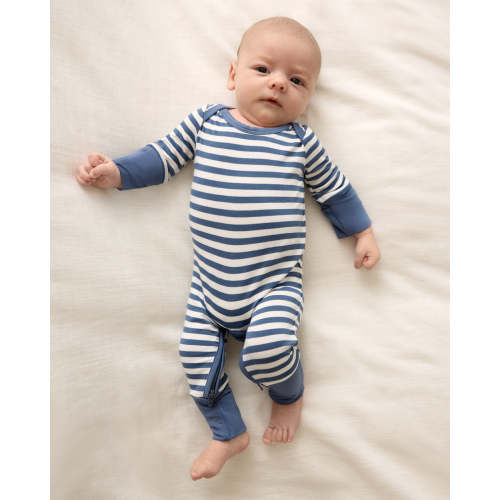 Hazy Blue Stripe Crescent Zippy | Little Sleepies