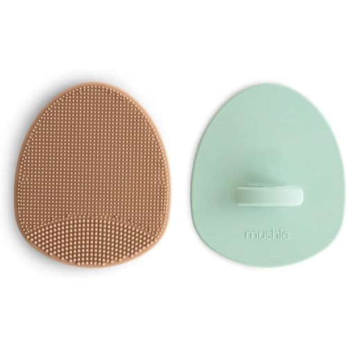 mushie Baby Bath Cradle Cap Brush | Soft Silicone Bristles for Dry Skin, Eczema, & Cradle Cap Treatment | 2-Pack (Blush/Shifting Sand)