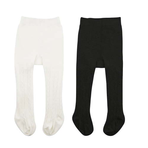 American Trends Toddler Cotton Tights Cable Knitted Stockings Girl Seamless Infant Girl Tights Non-slip Girls Leggings Black & White 0-6 Months
