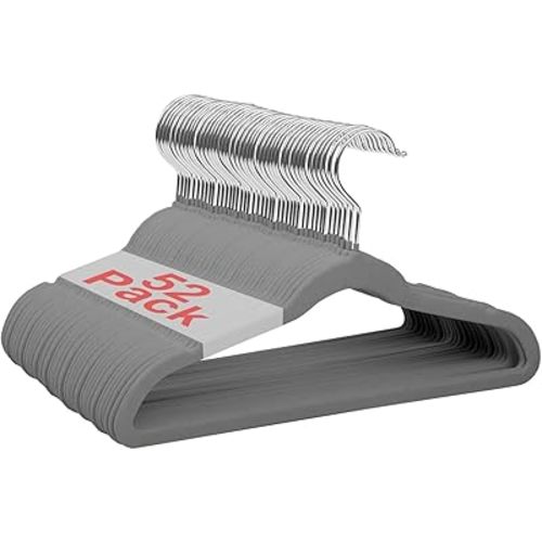 Baby Velvet Hangers, 11 Inches Kids Clothes Hangers, Non-Slip Childrens Hangers for Infant and Toddler 52 Pack Gray