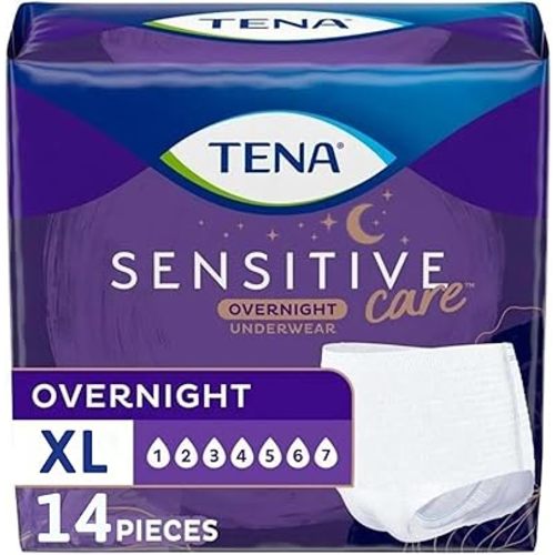 TENA Sensitive Care Overnight Incontinence Underwear for Women, Adult diapers, X-Large (Waist Sizes 39in–52in), Better Fit, 14 Count