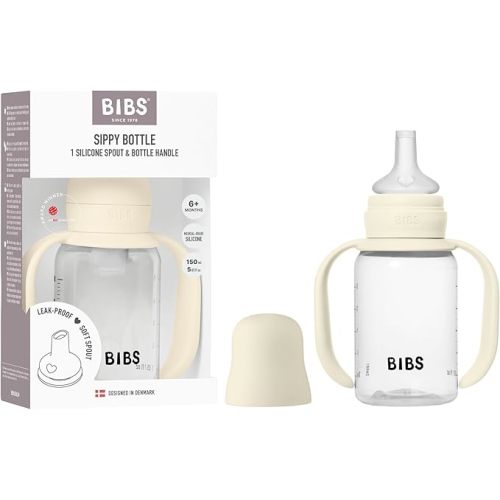 BIBS Sippy Bottle 150 ml – Leak-Proof Toddler Cup with Easy-Grab Handles & Soft Silicone Spout – BPA-Free Baby Training Cup - Ivory