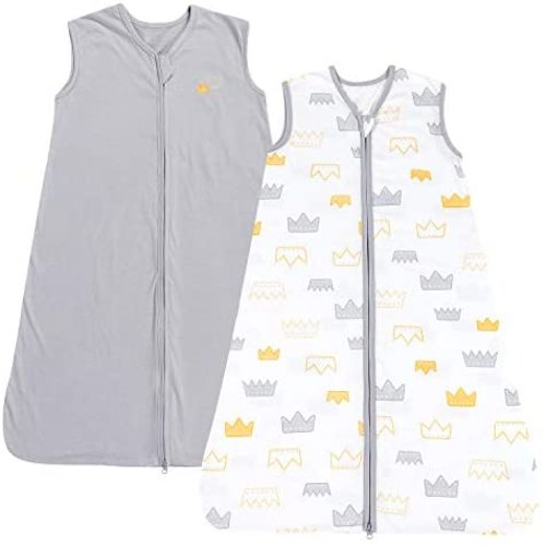 TILLYOU Small S Breathable Cotton Baby Wearable Blanket with 2-Way Zipper, Super Soft Lightweight 2-Pack Sleeveless Sleep Bag Sack for Boys, Fits Infant Newborn Ages 0-6 Months, Gray Crown - Crowns