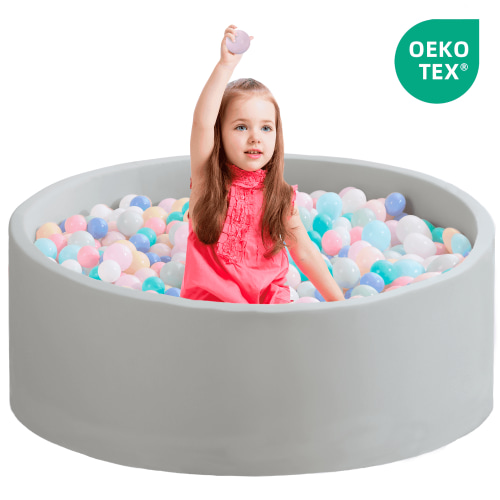 SAETSFEG Ball Pit for Toddlers 35.43''x11.81 Baby Ball Pit Soft Memory Foam Ball Pool Round Kids Ball Pit Indoor and Outdoor Game Kids Play Ball Pool Ideal Gift for Girls and Boys (Grey, NO Balls)