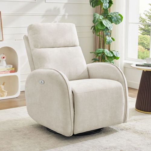 Hyleory Chenille 3-Position Swivel Power Nursery Recliner with USB and Induction Light Strip for Living Room