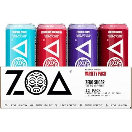 ZOA Zero Sugar Energy Drink Variety Pack, four Flavors, 12 Pack, 12 Fl Oz