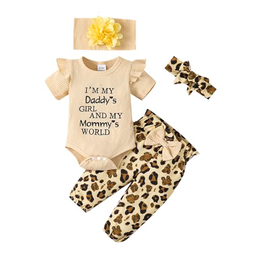 SUNNY PIGGY Newborn Baby Girl Clothes 4Pcs Cute Infant Fall Winter Outfits | 0-18 Months,Toddler Girl Clothing Set,Cute Ruffle Long Sleeve Romper,Casual Floral Pants with Bow Headband,Newborn Essentials