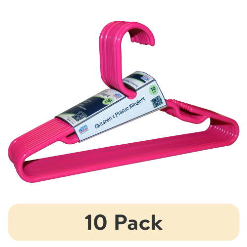 (10 pack) Your Zone Kids' Clothing Hangers, Pink, 10-Count, Fits Sizes Up to 8, Durable Plastic