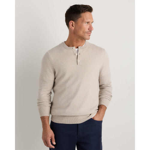 Mongolian Cashmere Henley Sweater in Heather Cloud Beige