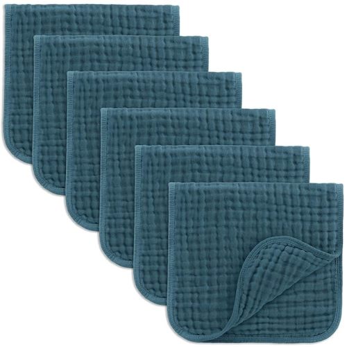 Comfy Cubs Muslin Burp Cloths 20" x 10", Pack of 6 - Large, 6-Layer, Ultra Absorbent 100% Cotton for Baby Drool and Messes - Soft, Safe & Gentle Baby Burp Cloths Set for Boys & Girls - Neptune