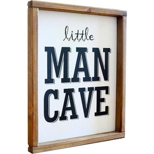 Little Man Cave Wooden Wall Sign for Toddler Boys Room - Modern Farmhouse Wall Art