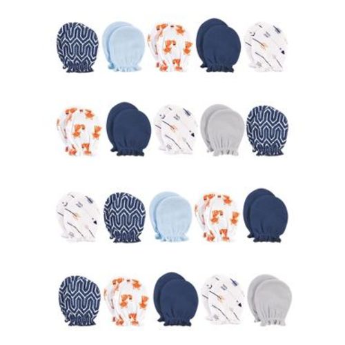 Hudson Baby Infant Boys 20Pc Cotton Scratch Mittens, Foxes, 0-6 Months