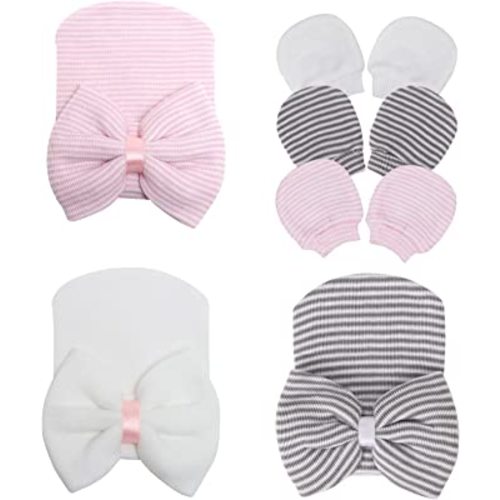 DRESHOW BQUBO Newborn Hospital Hat Infant Baby Hat Cap with Big Bow Soft Cute Knot Nursery Beanie