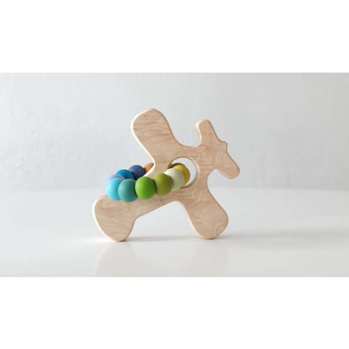Airplane Wood Grasping Toy With Teething Beads
