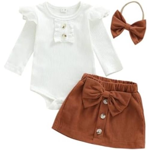 Baby Girls Fall Outfits Long Sleeve Romper Plaid Suspender Skirt Headband Newborn Spring Clothes