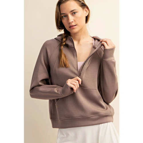 Modal Scuba Quarter Zip Hoodie Jacket | Mocha