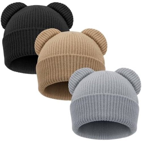 DRESHOW BQUBO Baby Beanie Winter Hat with Bear Ears Infant Toddler Knitted Warm Cap Beanies for Baby Boys Girls 0-24 Months