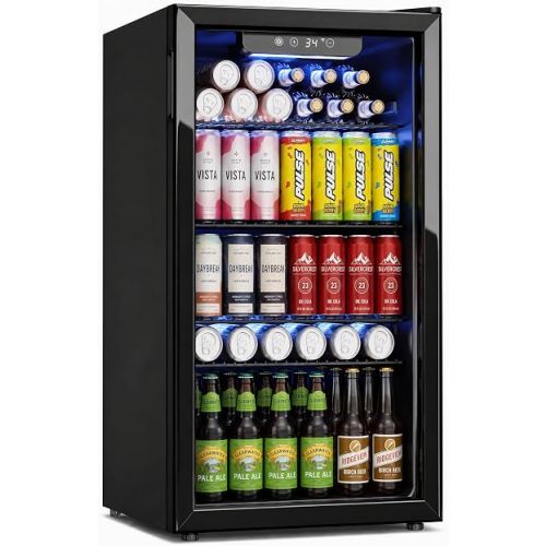 Icyglee 126 Can Mini Fridge, 3.2 Cu.Ft Beverage Refrigerator, NEW Black