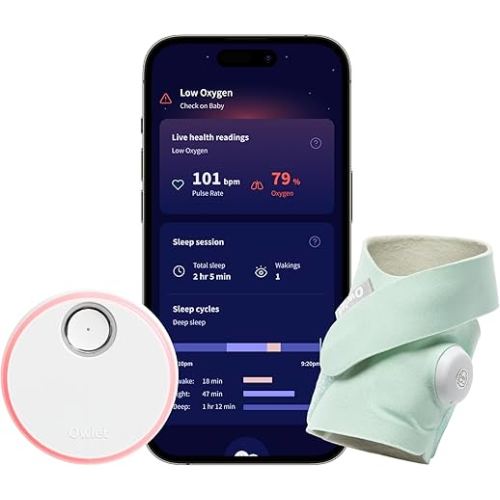 Owlet Dream Sock Smart Wearable Baby Monitor Tracks Heart Rate & Oxygen in Real Time Parents Receive Alerts, Sleep Insights & More via App - Mint