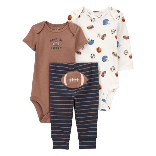 Baby Boy 3-Piece Football Bodysuits & Pant Set