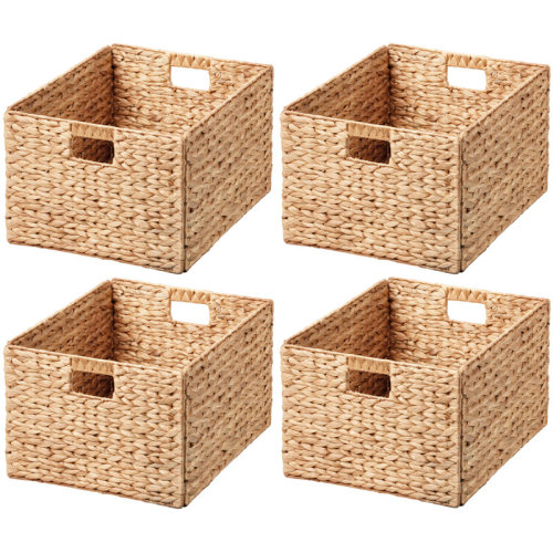 Bay Isle Home™ Rectangular Natural Water Hyacinth Hand Woven Rattan Wicker Storage Basket Set with Iron Wire Frame & Reviews | Wayfair