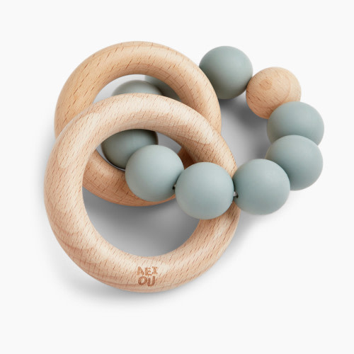 AEIOU Silicone & Wood Multi-Ring Teether - Sage