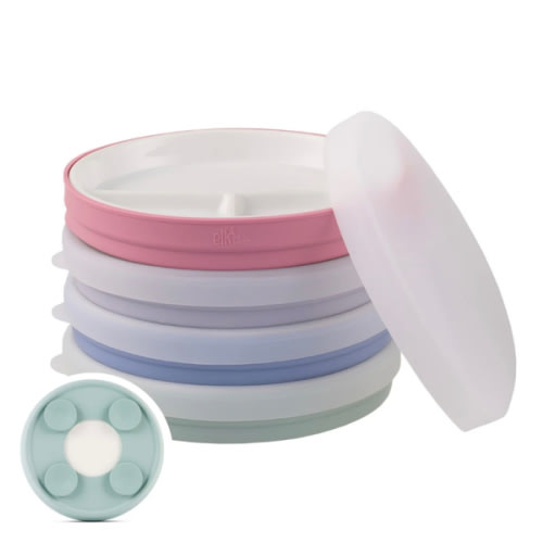 Elk and Friends 7.8"/20cm Porcelain Divided Plates Suction Sleeve + Lids