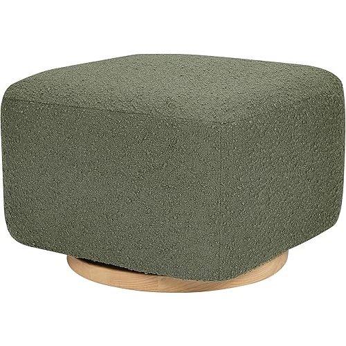 Babyletto Kiwi Gliding Ottoman in Olive Boucle with Light Wood Base, Greenguard Gold and CertiPUR-US Certified