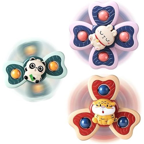 ALASOU 3PCS Suction Cup Spinner Toys for 1 2 Year Old Boy Girl Birthday Gift|Spinning Top Baby Bath Toy for Kids Ages 1-3|Sensory Airplane Travel Toy Easter Basket Stuffers for Toddlers Infant