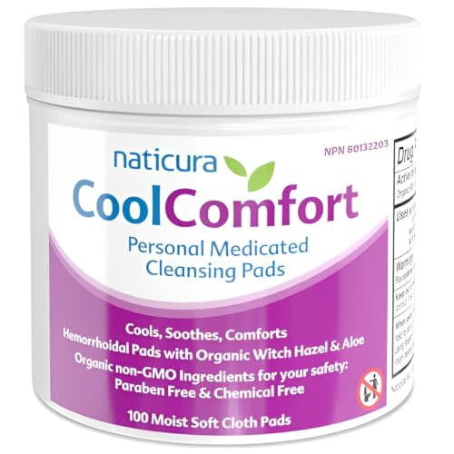 CoolComfort Organic Medicated Pads, Witch Hazel Hemorrhoid Treatment 100ct | Fast Cooling Witch Hazel & Aloe Vera Hemorrhoid Pads, Postpartum Recovery, Soothes Burning & Itching, Made in USA