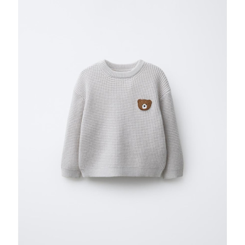 WAFFLE KNIT TEDDY BEAR PATCH SWEATER - Light gray | ZARA United States
