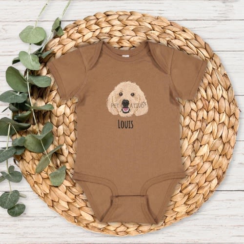 EMBROIDERED Custom Pet Portrait Baby BodySuit | Custom baby gift, Baby Shower, Pregnancy Announcement, Personalized Gift Newborn with Dog