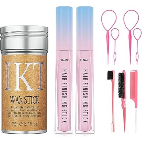 Hair Wax Stick Set for Flyaways, Slick Back Hair Finishing Tool Kit - Edge Brush Rat Tail Comb Set, Topsy Tail Tool - 10 Pcs