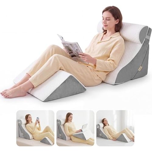 4PCS Wedge Pillow Set,Body Positioner for Post Surgery Recovery | High-Density Foam Pillow Set, Multi-Angle Adjustable Wedge Pillows for Sleeping Relieves Acid Reflux, Snoring & Body Pain