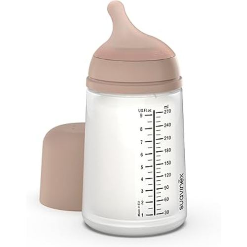 Suavinex Zero Zero Anti Colic Baby Bottle, No 1 Spanish Baby Bottle Brand, Minimizes Bottle Rejection & Nipple Confusion, Perfect for Breastfeeding Babies, 9 oz, Medium Tone, Medium Flow