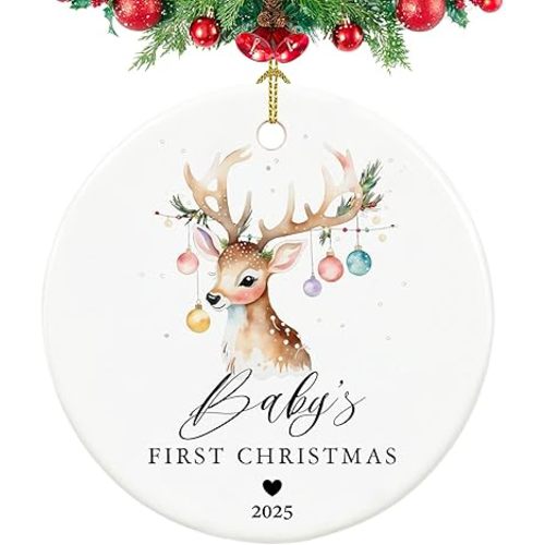 Babys First Christmas Ornament 2025, My First Christmas Ornament Boy and Girl Baby First, 2.9" Ceramic Babies Christmas Ornament 2025