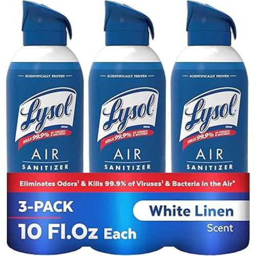 Lysol Air Sanitizer Spray with Odor Eliminator for Home & Office, Sanitizing Spray, Air Freshener Alternative, White Linen Scent, 10 oz (Pack of 3)