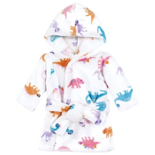 Hudson Baby Unisex Baby Plush Animal Face Bathrobe, Girl Dinosaur, 0-9 Months