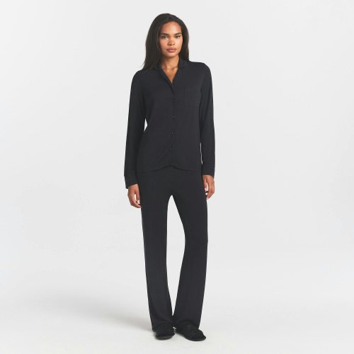 SKIMS SLEEP LONG SLEEVE BUTTON UP SET | ONYX | SKIMS