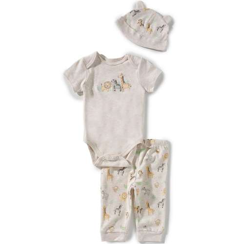 Little Me Baby Short Sleeve Bodysuit & Jungle Print Pants 3-Piece Set With Hat